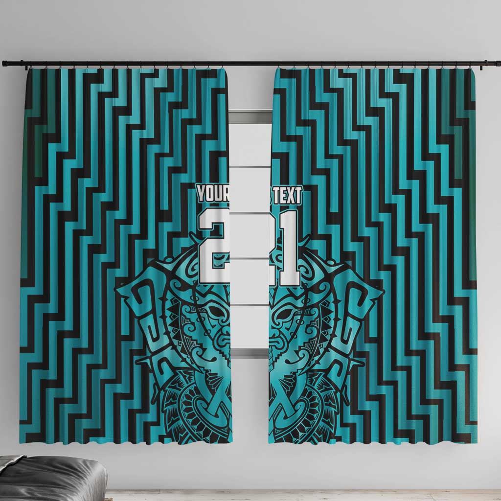 Custom Basketball New Zealand Window Curtain Teal Maori Ta Moko Indigenous - Aussie Hoodie