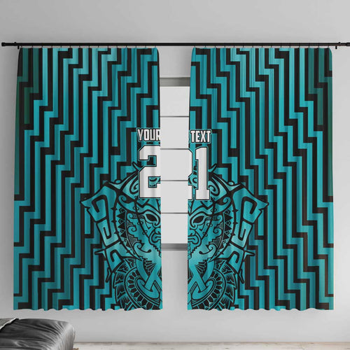 Custom Basketball New Zealand Window Curtain Teal Maori Ta Moko Indigenous - Aussie Hoodie