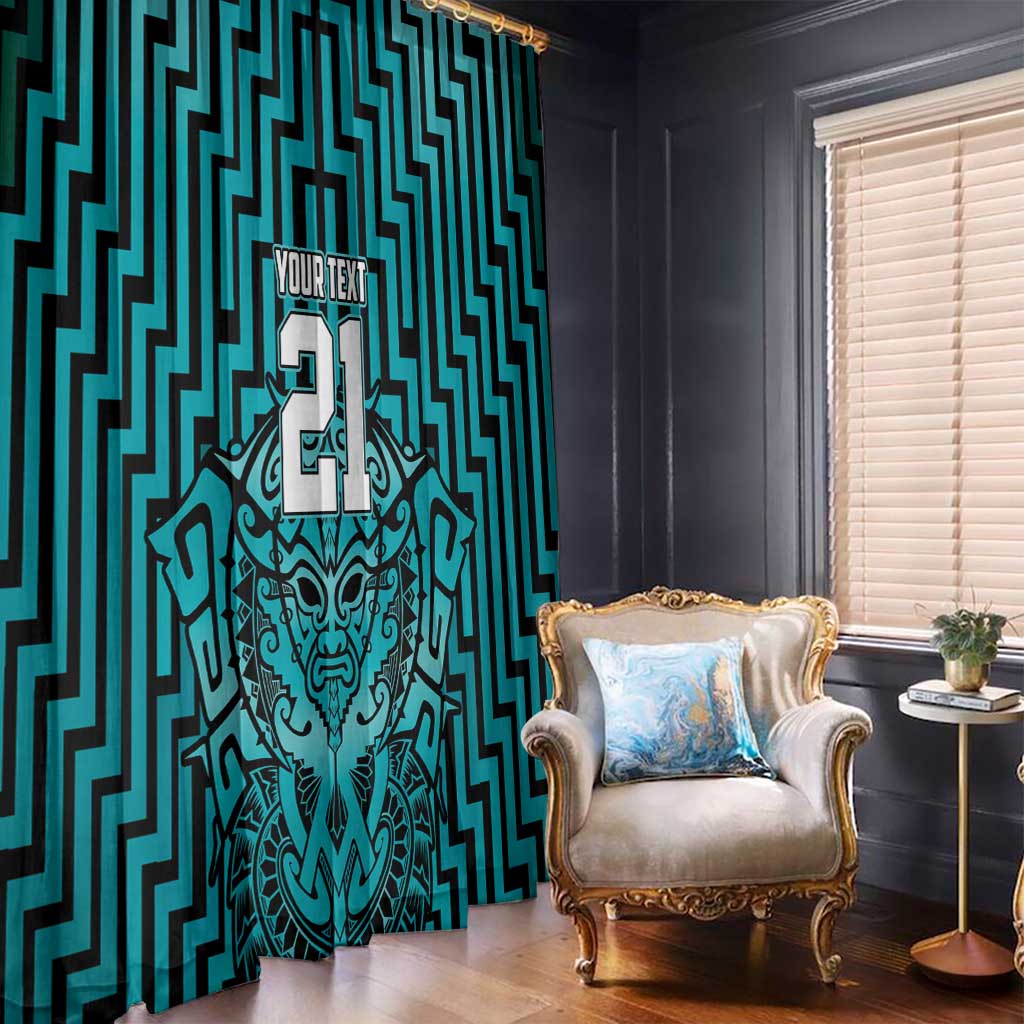 Custom Basketball New Zealand Window Curtain Teal Maori Ta Moko Indigenous - Aussie Hoodie