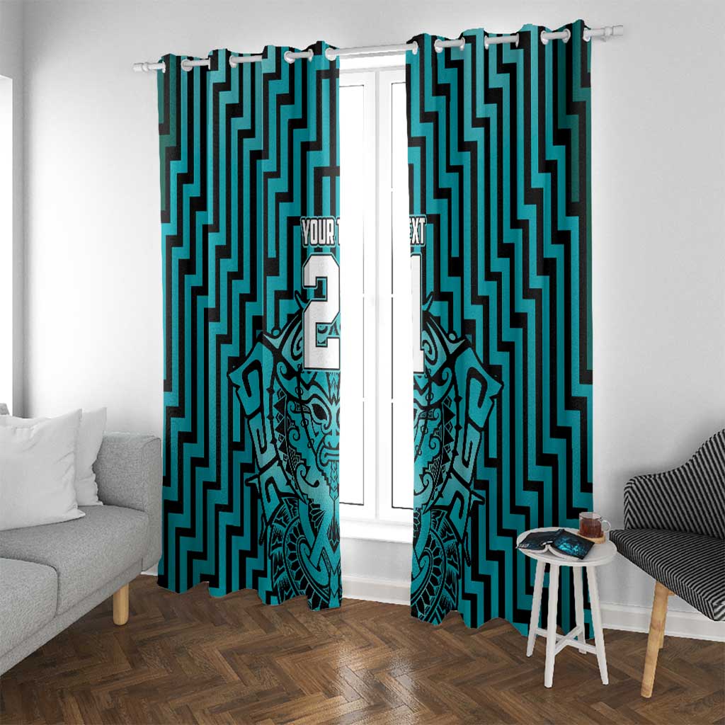 Custom Basketball New Zealand Window Curtain Teal Maori Ta Moko Indigenous - Aussie Hoodie