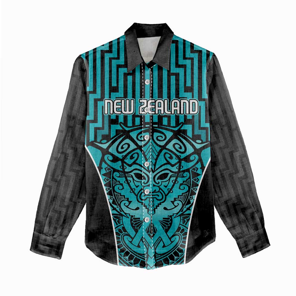 Custom Basketball New Zealand Women Casual Shirt Teal Maori Ta Moko Indigenous - Aussie Hoodie