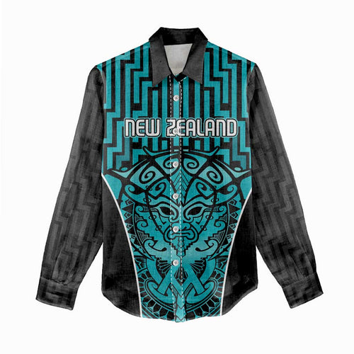 Custom Basketball New Zealand Women Casual Shirt Teal Maori Ta Moko Indigenous - Aussie Hoodie