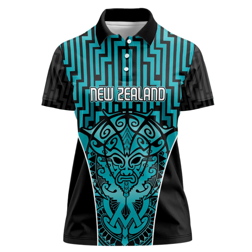 Custom Basketball New Zealand Women Polo Shirt Teal Maori Ta Moko Indigenous - Aussie Hoodie