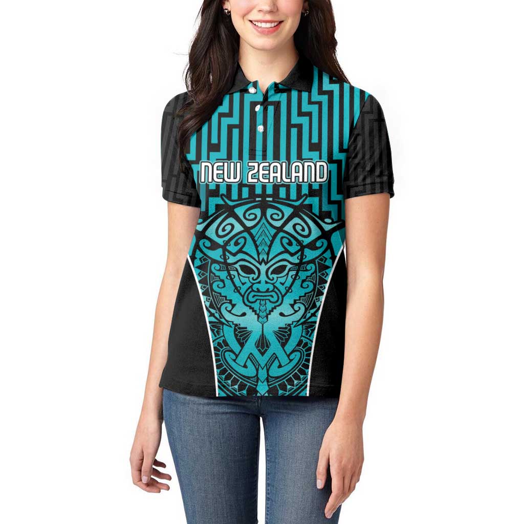 Custom Basketball New Zealand Women Polo Shirt Teal Maori Ta Moko Indigenous - Aussie Hoodie
