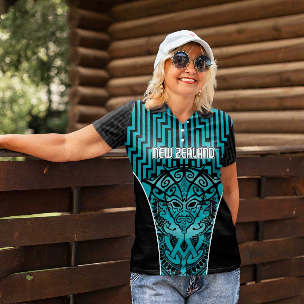 Custom Basketball New Zealand Women Polo Shirt Teal Maori Ta Moko Indigenous - Aussie Hoodie