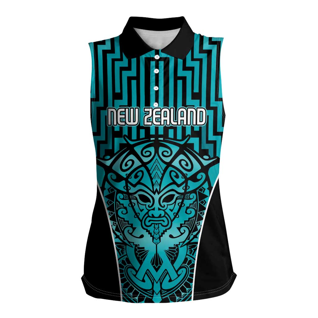Custom Basketball New Zealand Women Sleeveless Polo Shirt Teal Maori Ta Moko Indigenous - Aussie Hoodie