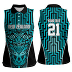 Custom Basketball New Zealand Women Sleeveless Polo Shirt Teal Maori Ta Moko Indigenous - Aussie Hoodie