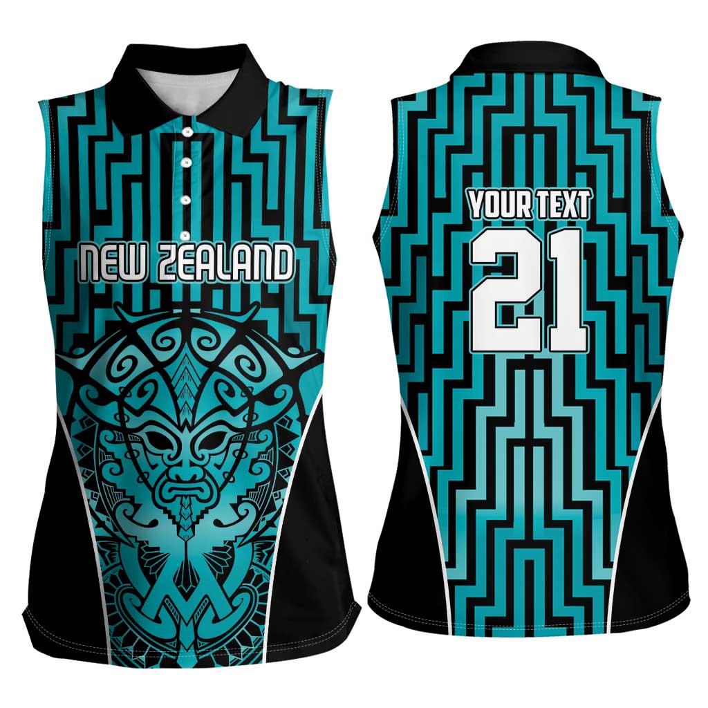 Custom Basketball New Zealand Women Sleeveless Polo Shirt Teal Maori Ta Moko Indigenous - Aussie Hoodie