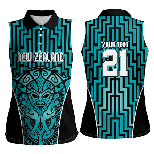 Custom Basketball New Zealand Women Sleeveless Polo Shirt Teal Maori Ta Moko Indigenous - Aussie Hoodie