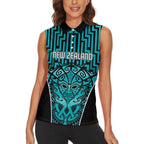 Custom Basketball New Zealand Women Sleeveless Polo Shirt Teal Maori Ta Moko Indigenous - Aussie Hoodie