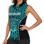 Custom Basketball New Zealand Women Sleeveless Polo Shirt Teal Maori Ta Moko Indigenous - Aussie Hoodie