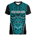 Custom Basketball New Zealand Women V-Neck T-Shirt Teal Maori Ta Moko Indigenous - Aussie Hoodie