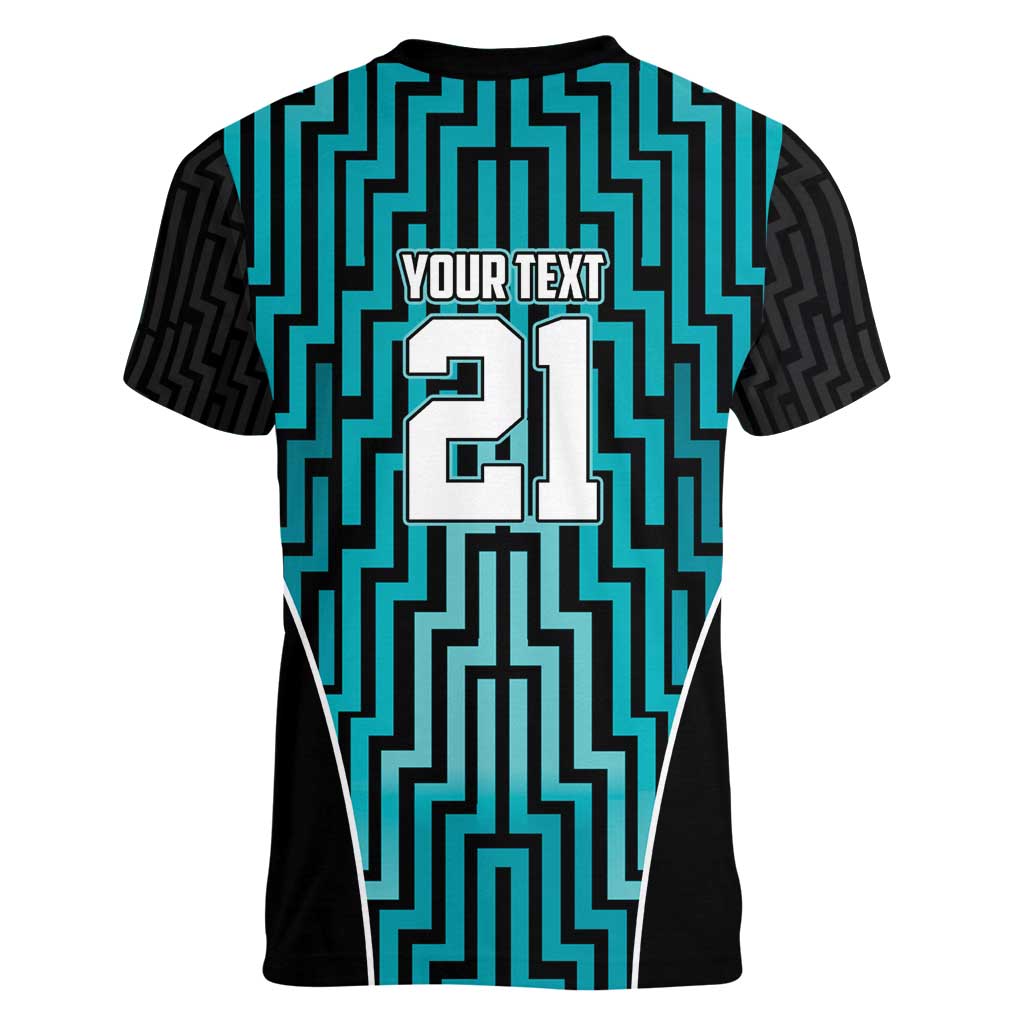 Custom Basketball New Zealand Women V-Neck T-Shirt Teal Maori Ta Moko Indigenous - Aussie Hoodie