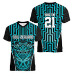 Custom Basketball New Zealand Women V-Neck T-Shirt Teal Maori Ta Moko Indigenous - Aussie Hoodie