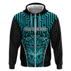 Custom Basketball New Zealand Zip Hoodie Teal Maori Ta Moko Indigenous - Aussie Hoodie