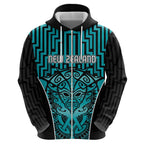 Custom Basketball New Zealand Zip Hoodie Teal Maori Ta Moko Indigenous - Aussie Hoodie