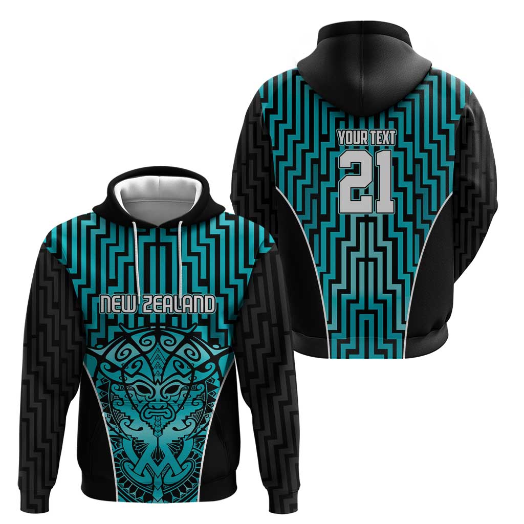 Custom Basketball New Zealand Zip Hoodie Teal Maori Ta Moko Indigenous - Aussie Hoodie