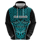 Custom Basketball New Zealand Zip Hoodie Teal Maori Ta Moko Indigenous - Aussie Hoodie
