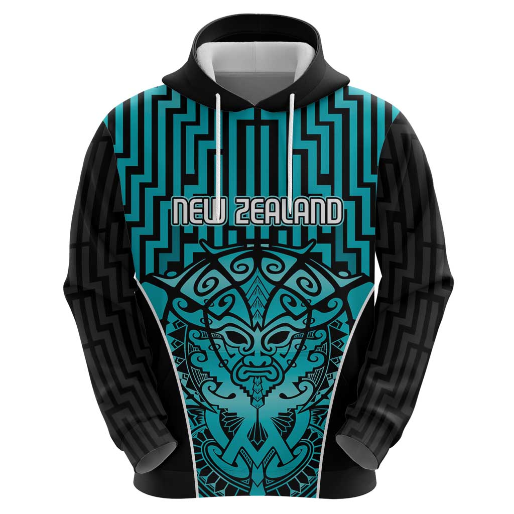 Custom Basketball New Zealand Zip Hoodie Teal Maori Ta Moko Indigenous - Aussie Hoodie