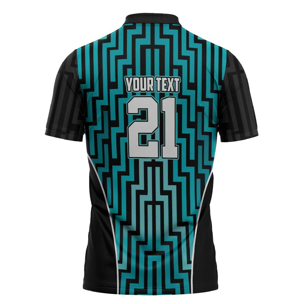 Custom Basketball New Zealand Zipper Polo Shirt Teal Maori Ta Moko Indigenous - Aussie Hoodie