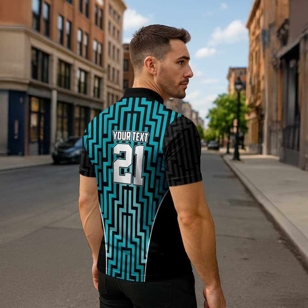 Custom Basketball New Zealand Zipper Polo Shirt Teal Maori Ta Moko Indigenous - Aussie Hoodie