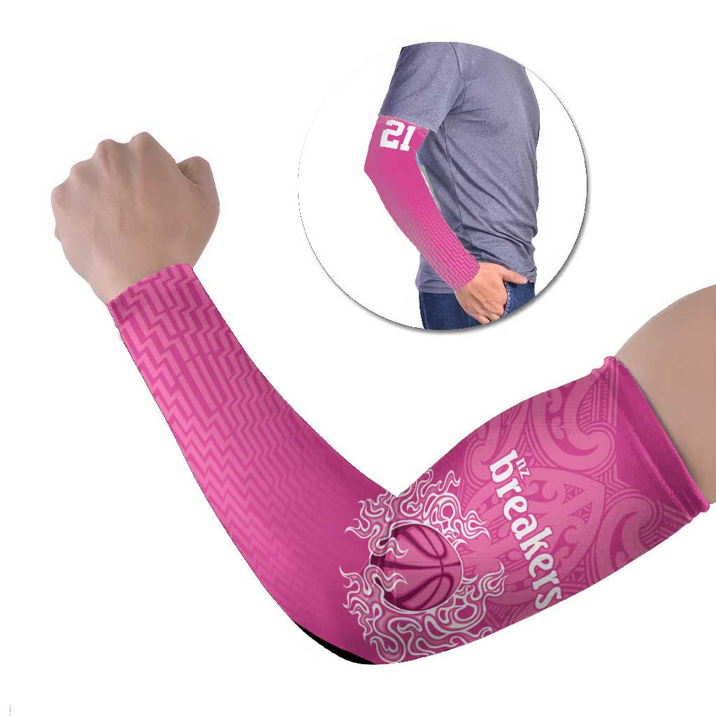 New Zealand Custom Arm Sleeves Fire Basketball Maori Tribal Pink - Aussie Hoodie
