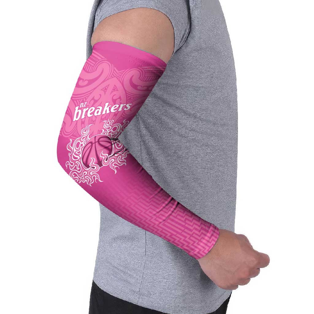 New Zealand Custom Arm Sleeves Fire Basketball Maori Tribal Pink - Aussie Hoodie