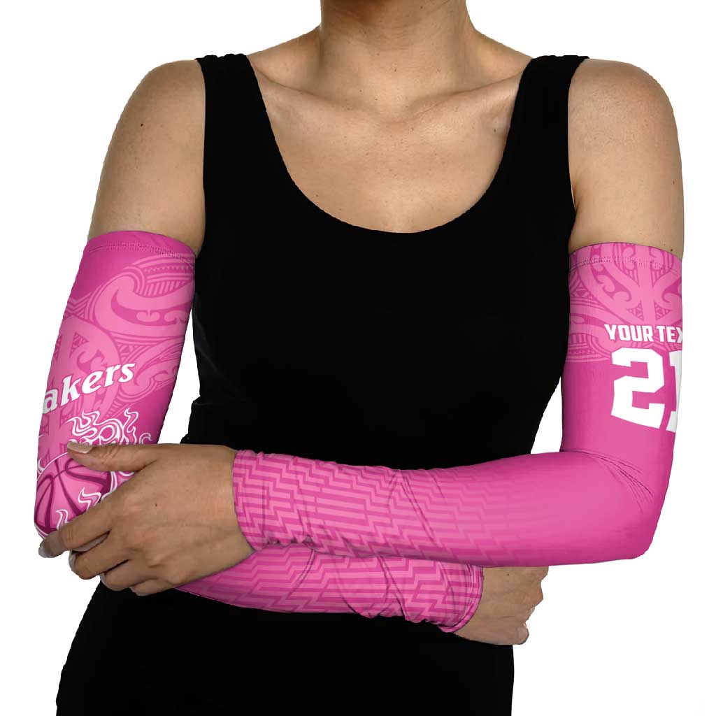New Zealand Custom Arm Sleeves Fire Basketball Maori Tribal Pink - Aussie Hoodie