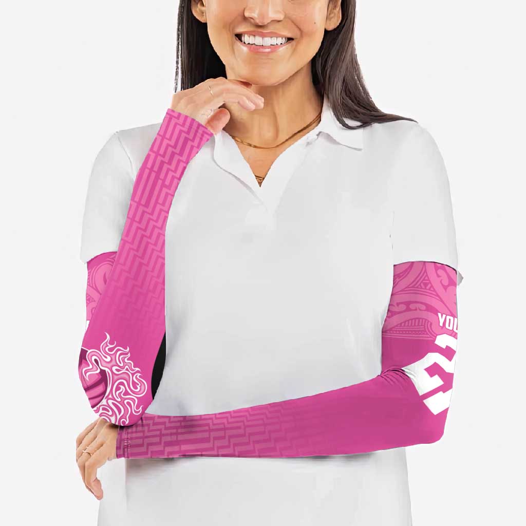 New Zealand Custom Arm Sleeves Fire Basketball Maori Tribal Pink - Aussie Hoodie
