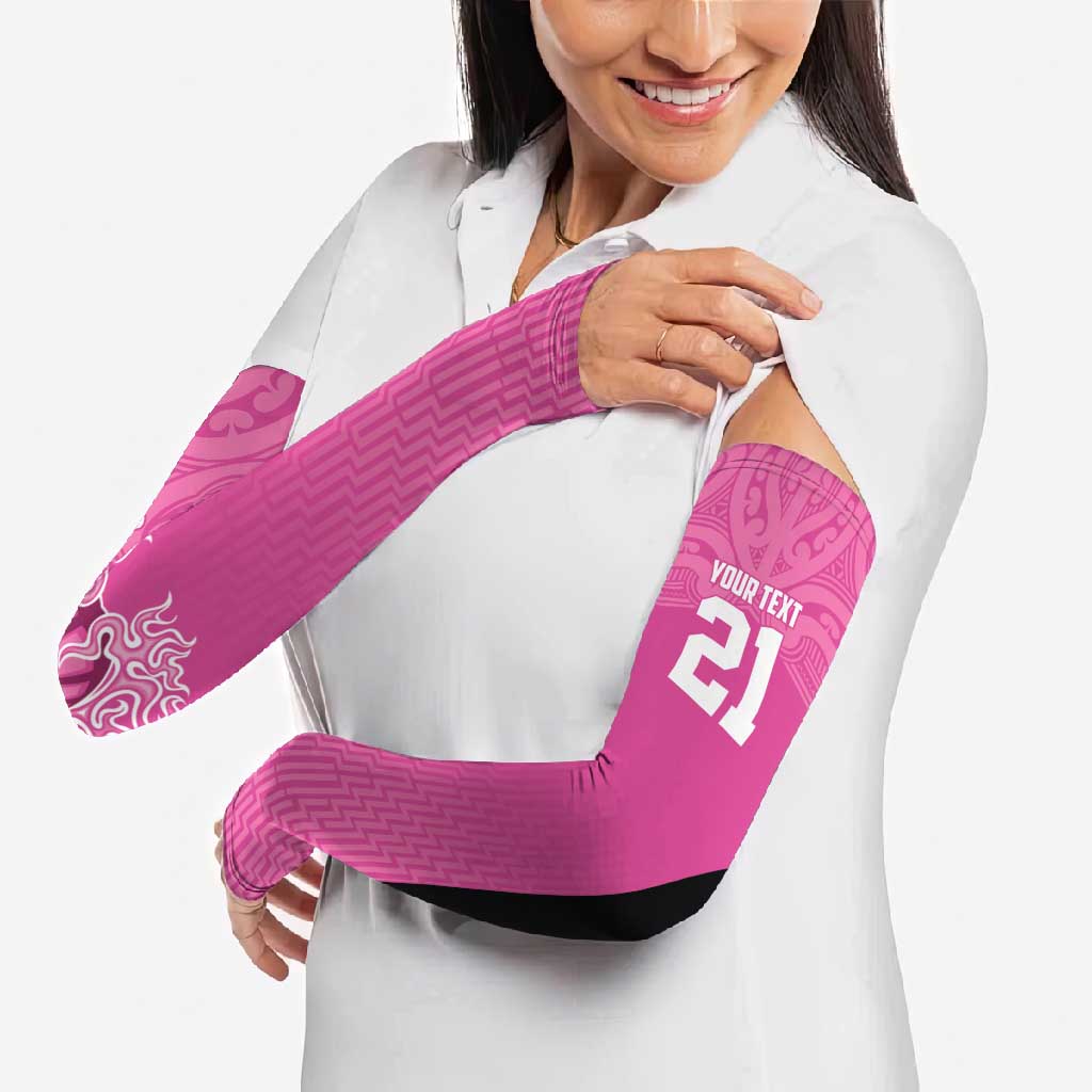 New Zealand Custom Arm Sleeves Fire Basketball Maori Tribal Pink - Aussie Hoodie