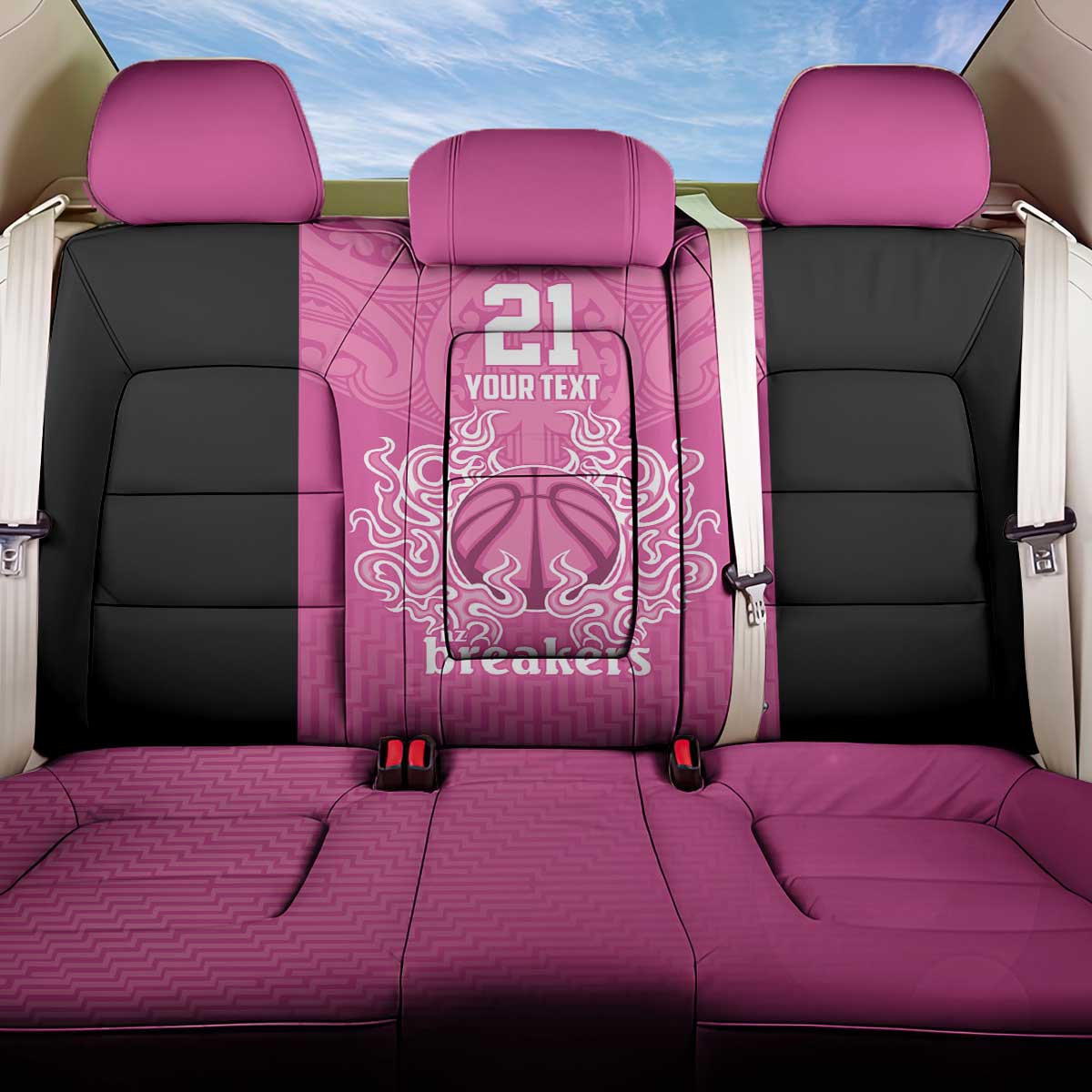 New Zealand Custom Back Car Seat Cover Fire Basketball Maori Tribal Pink - Aussie Hoodie