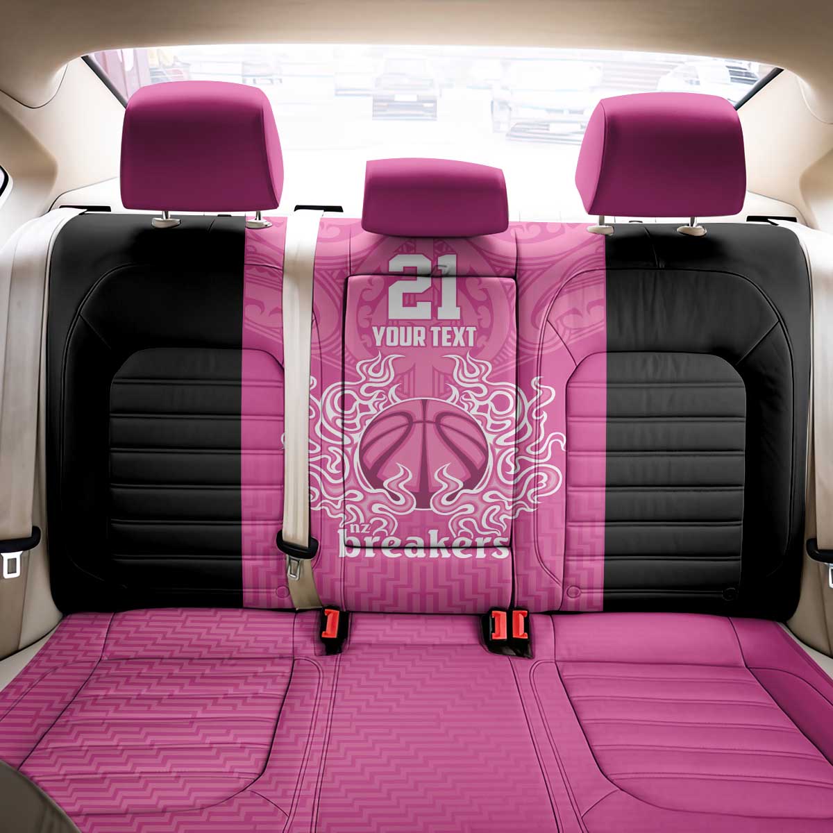 New Zealand Custom Back Car Seat Cover Fire Basketball Maori Tribal Pink - Aussie Hoodie