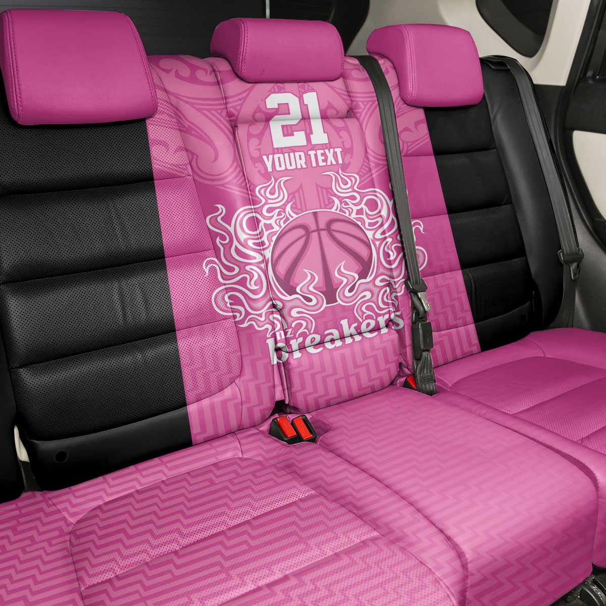 New Zealand Custom Back Car Seat Cover Fire Basketball Maori Tribal Pink - Aussie Hoodie
