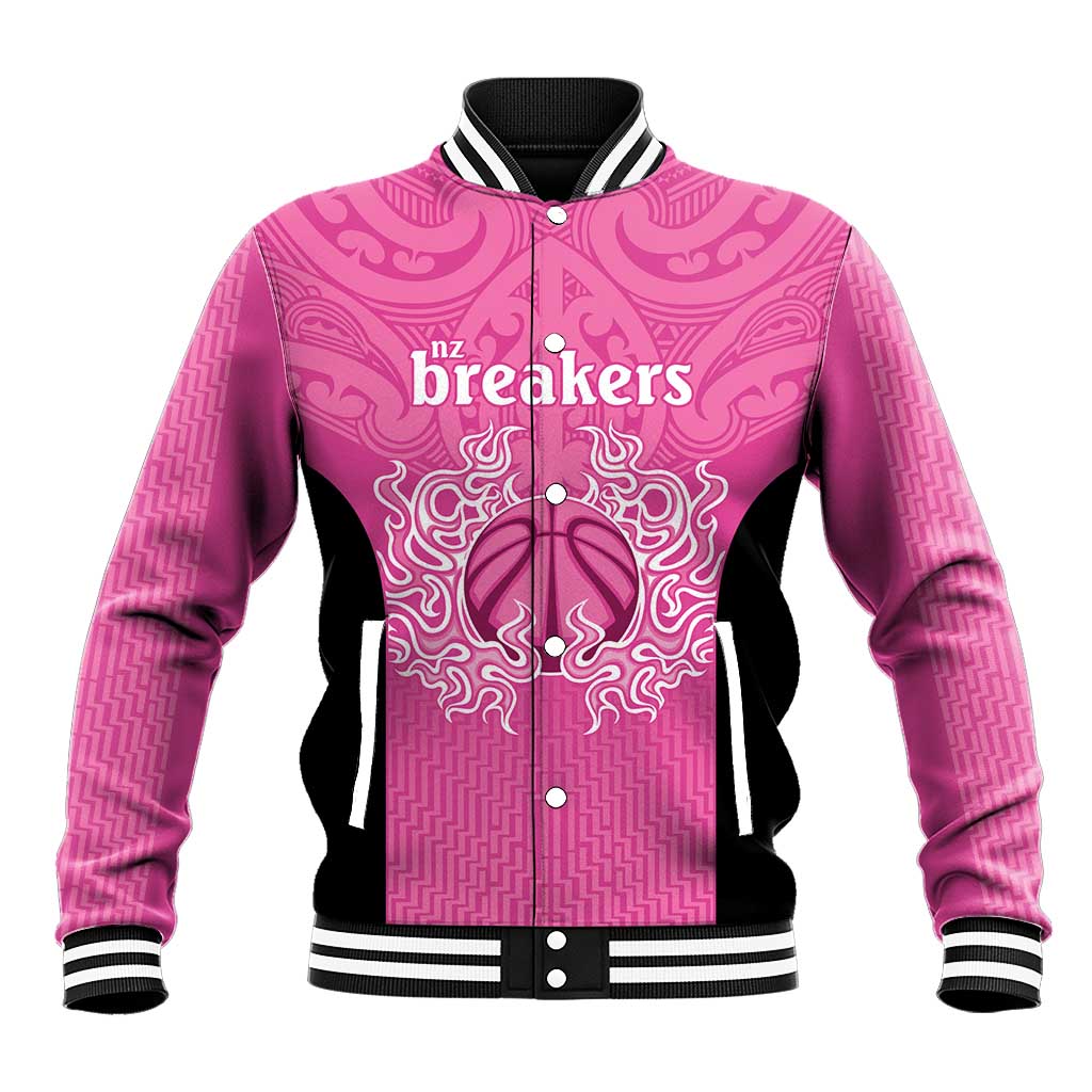 New Zealand Custom Baseball Jacket Fire Basketball Maori Tribal Pink - Aussie Hoodie