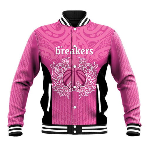 New Zealand Custom Baseball Jacket Fire Basketball Maori Tribal Pink - Aussie Hoodie