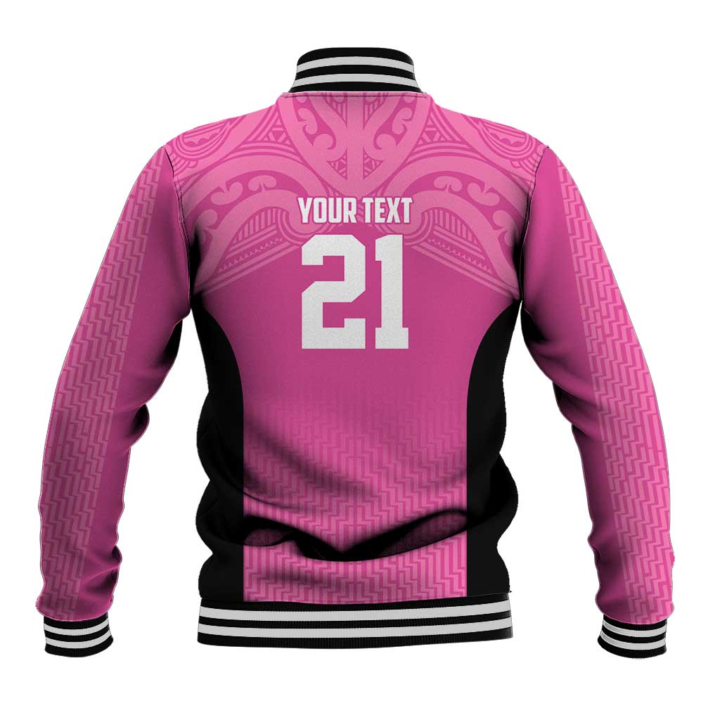 New Zealand Custom Baseball Jacket Fire Basketball Maori Tribal Pink - Aussie Hoodie