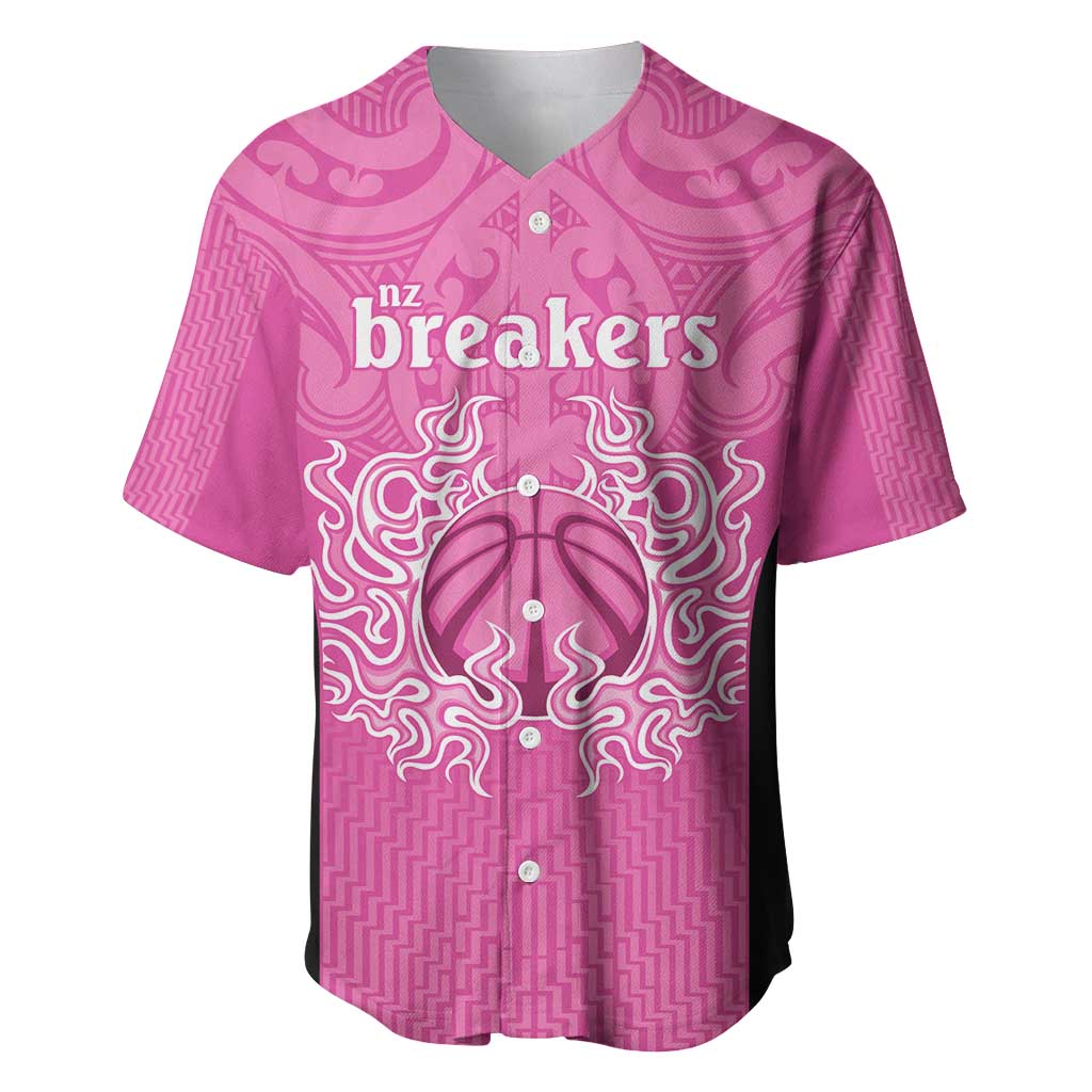 New Zealand Custom Baseball Jersey Fire Basketball Maori Tribal Pink - Aussie Hoodie