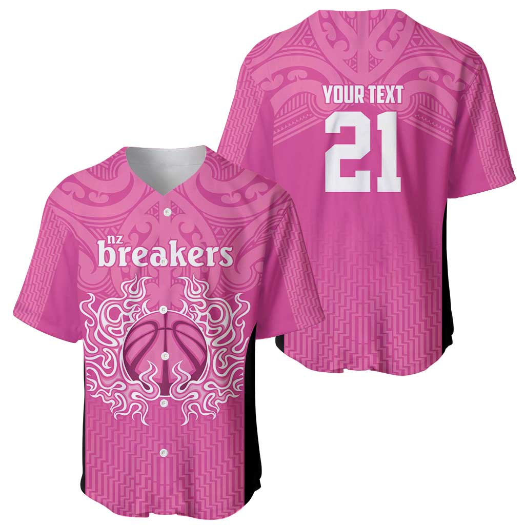New Zealand Custom Baseball Jersey Fire Basketball Maori Tribal Pink - Aussie Hoodie