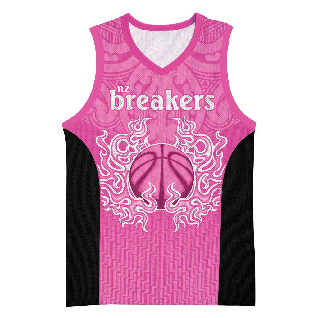 New Zealand Custom Basketball Jersey Fire Basketball Maori Tribal Pink - Aussie Hoodie