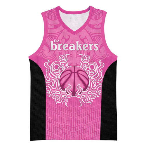 New Zealand Custom Basketball Jersey Fire Basketball Maori Tribal Pink - Aussie Hoodie