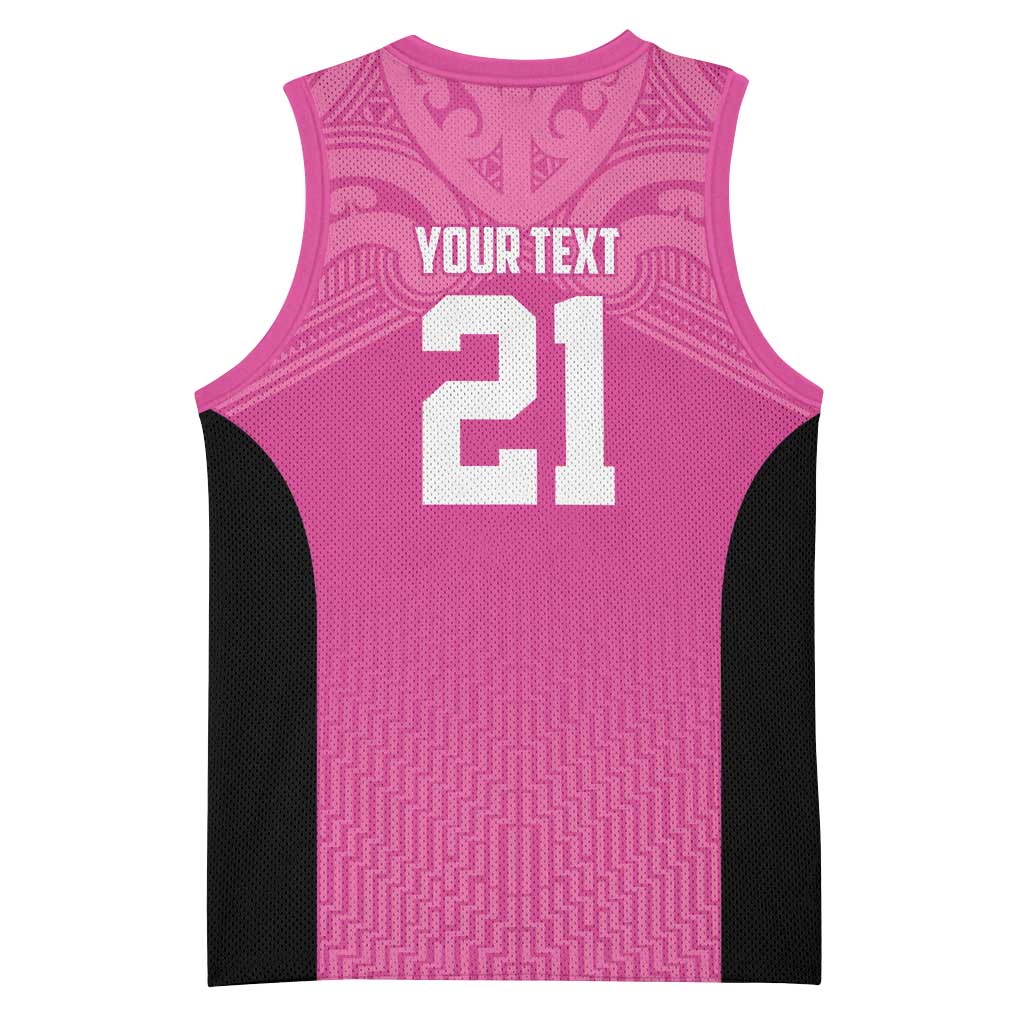 New Zealand Custom Basketball Jersey Fire Basketball Maori Tribal Pink - Aussie Hoodie