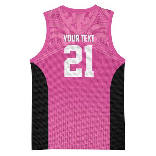 New Zealand Custom Basketball Jersey Fire Basketball Maori Tribal Pink - Aussie Hoodie