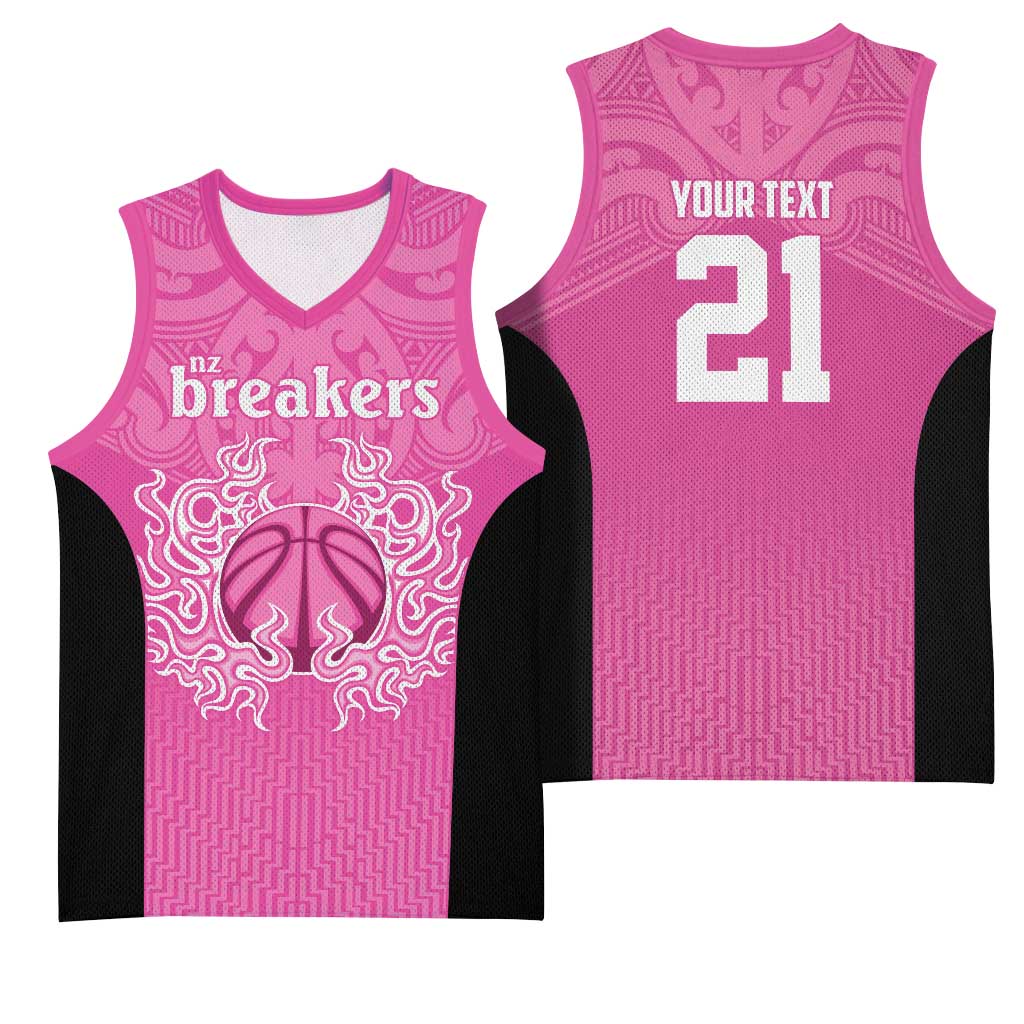 New Zealand Custom Basketball Jersey Fire Basketball Maori Tribal Pink - Aussie Hoodie