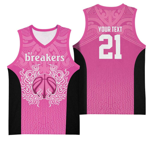 New Zealand Custom Basketball Jersey Fire Basketball Maori Tribal Pink - Aussie Hoodie