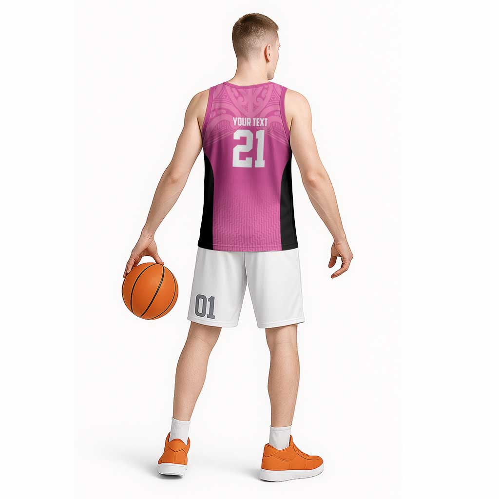 New Zealand Custom Basketball Jersey Fire Basketball Maori Tribal Pink - Aussie Hoodie