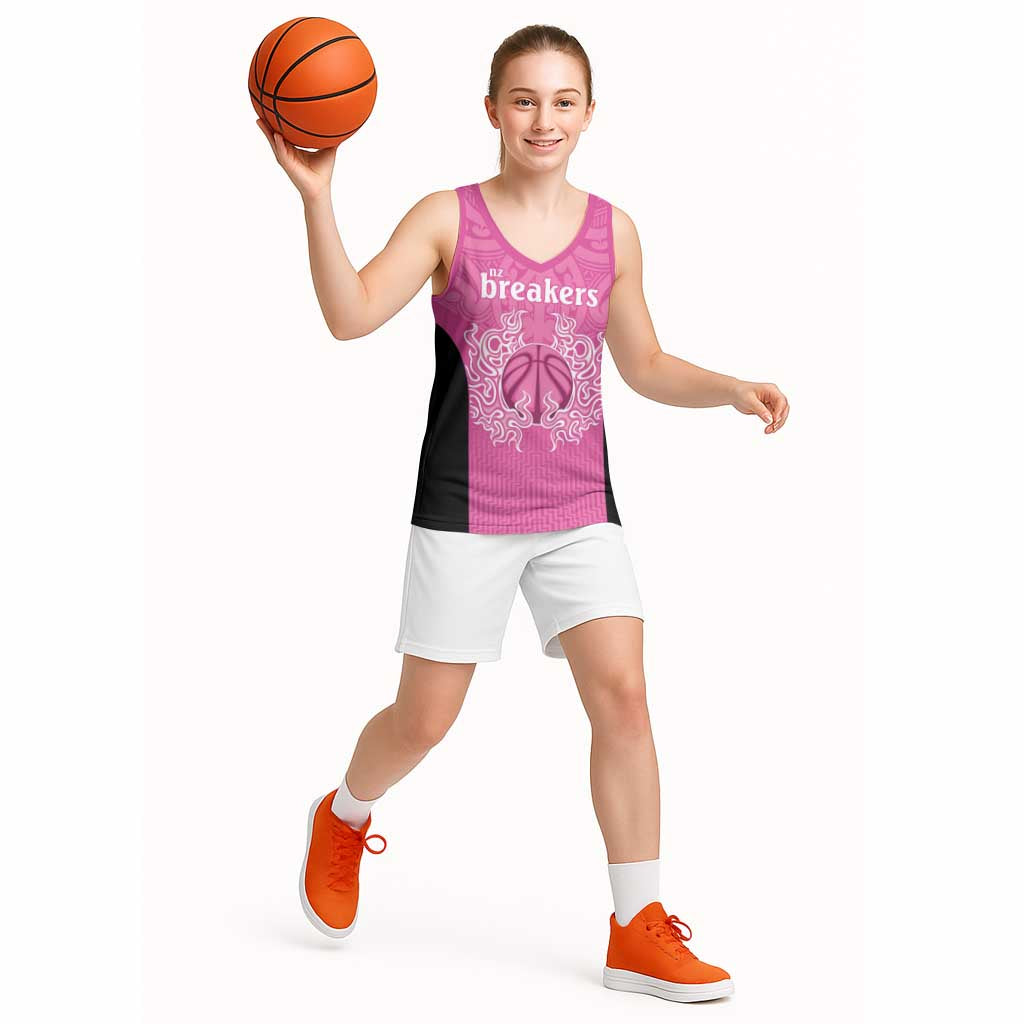 New Zealand Custom Basketball Jersey Fire Basketball Maori Tribal Pink - Aussie Hoodie