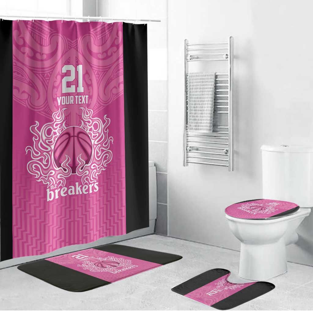 New Zealand Custom Bathroom Set Fire Basketball Maori Tribal Pink - Aussie Hoodie