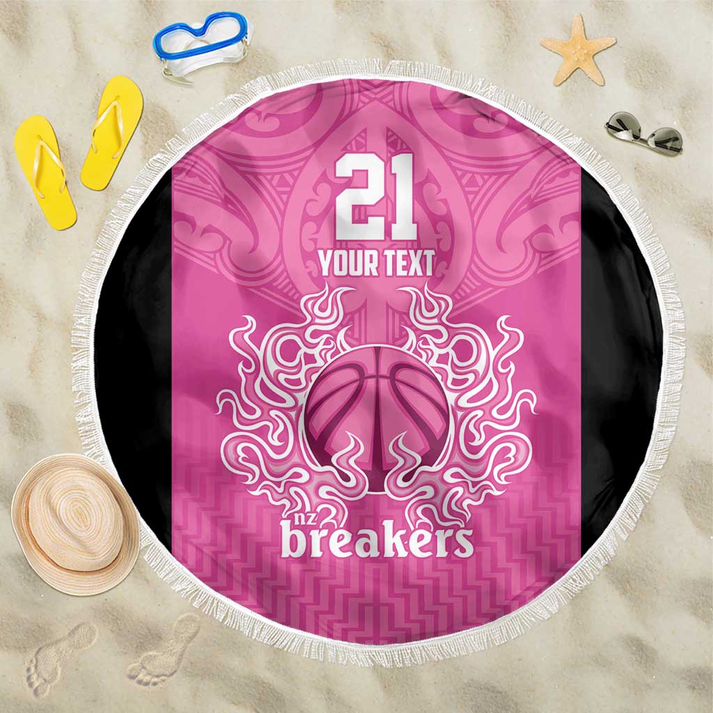 New Zealand Custom Beach Blanket Fire Basketball Maori Tribal Pink - Aussie Hoodie