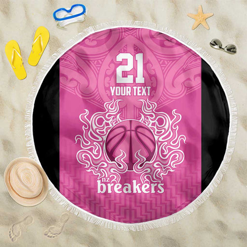 New Zealand Custom Beach Blanket Fire Basketball Maori Tribal Pink - Aussie Hoodie