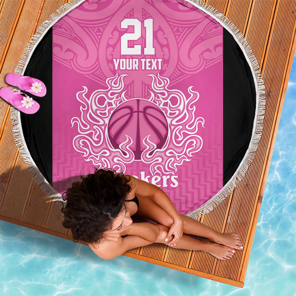New Zealand Custom Beach Blanket Fire Basketball Maori Tribal Pink - Aussie Hoodie